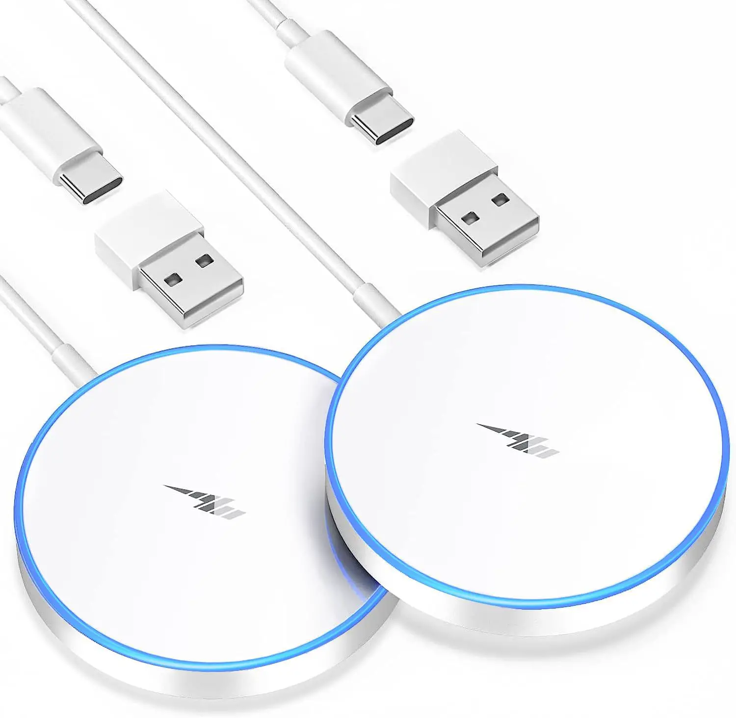 2 Pack Magnetic Wireless Charger Max 15W Fast Apple Mag-Safe Charger for iPhone 15/14/13/12 Pro/Max/Plus and AirPods 3/2/Pro Mag Safe Magnet Charging Pad with 5ft Dual Charging Port Cable