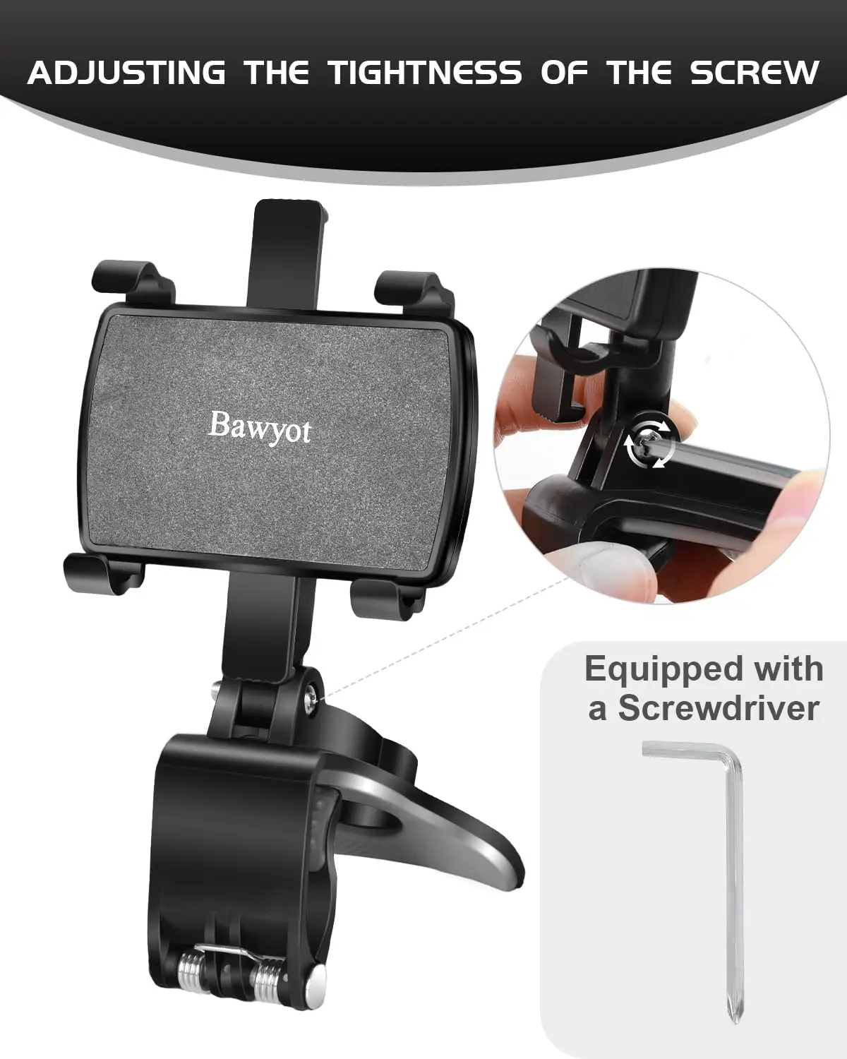 Bawyot Car Phone Holder for Dashboard 360 Degree Rotation Multifunctional One Hand Operation Clip Design Phone Mount Compatible with 4-7 inch Smartphones