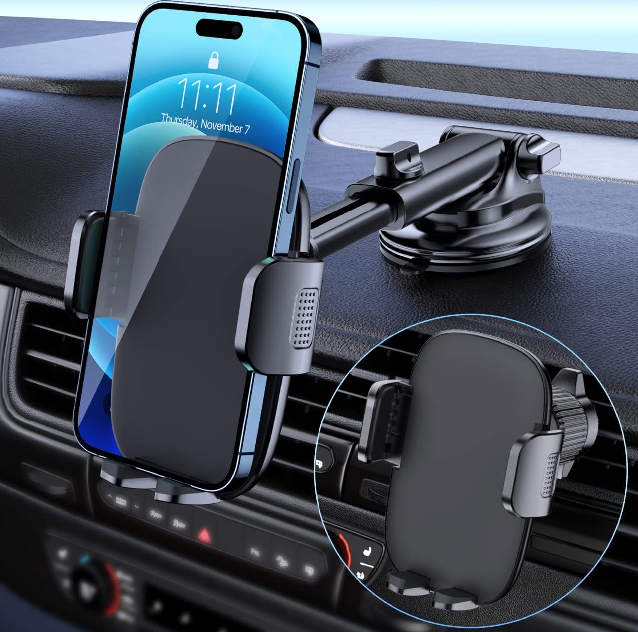 Car Phone Holder Mount Phone Mount for Car Windshield Dashboard Air Vent Universal Hands Free Automobile Cell Phone Holder Fit for iPhone Smartphones