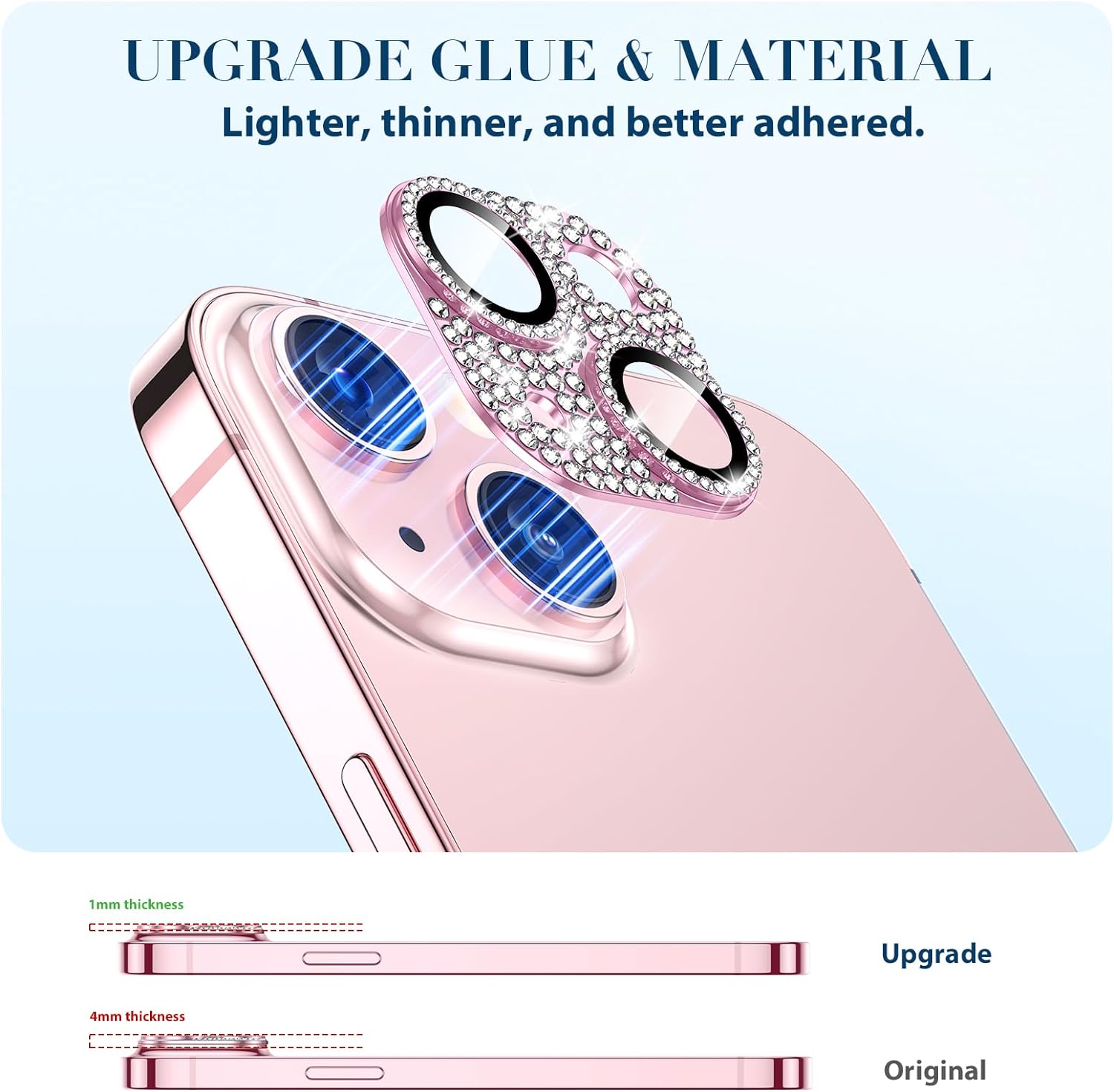Goton for iPhone 15 Plus/iPhone 15 Camera Lens Protector, Bling Tempered Glass Camera Screen Protector Glitter Diamond Metal Lens Cover for 15 Plus / 15 Camera Accessories Silver