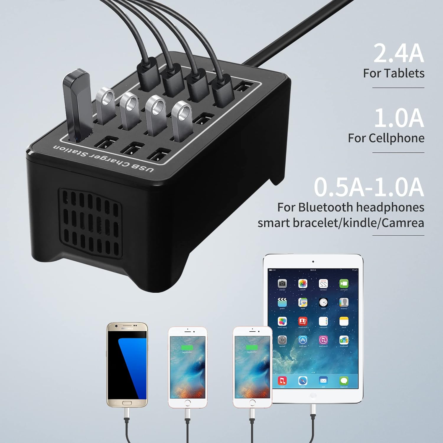 100w 24(20A) Port, USB Fast Charging Station,Travel Desktop USB Rapid Charger,Multi Ports Charging Station Organizer Compatible with Smartphones,Tables,and More Devices