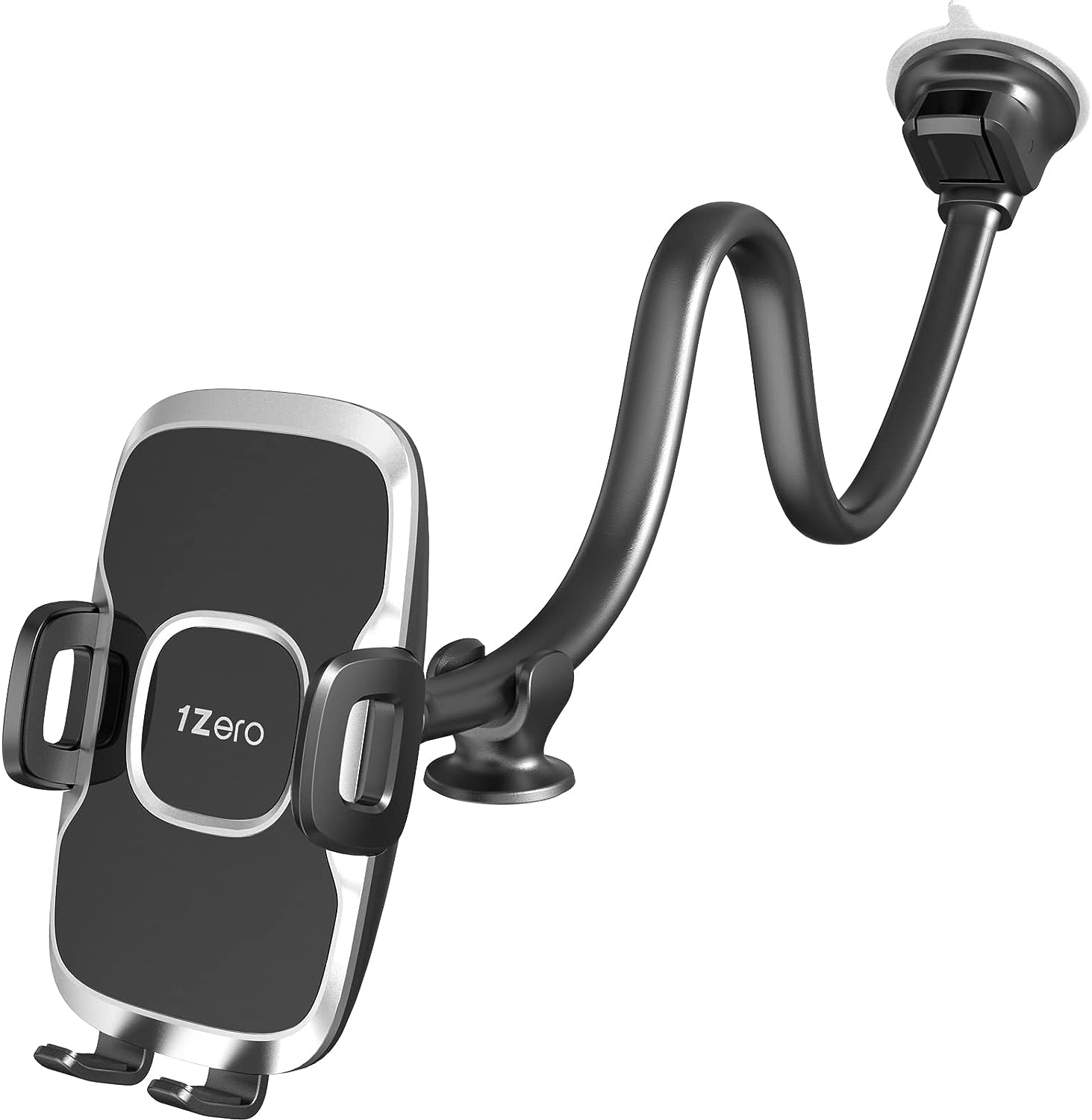 1Zero Solid Car Truck Phone Mount Holder with 14-Inch Gooseneck Long Arm, Windshield Window Mobile Holders w/Industrial-Strength Suction Cup, Anti-Shake Stabilizer Compatible All Cell Phones iPhone