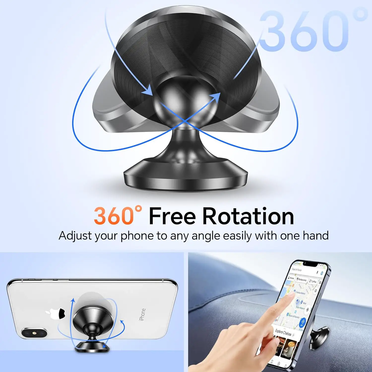 【 2-Pack 】 Magnetic Phone Holder for car Dashboard [ Strong Magnet ] [ 4 Metal Plate ] iPhone Magnetic Phone Mount for car, [ 360° Rotation ] Universal Dash car Mount Fits All Cell Phone