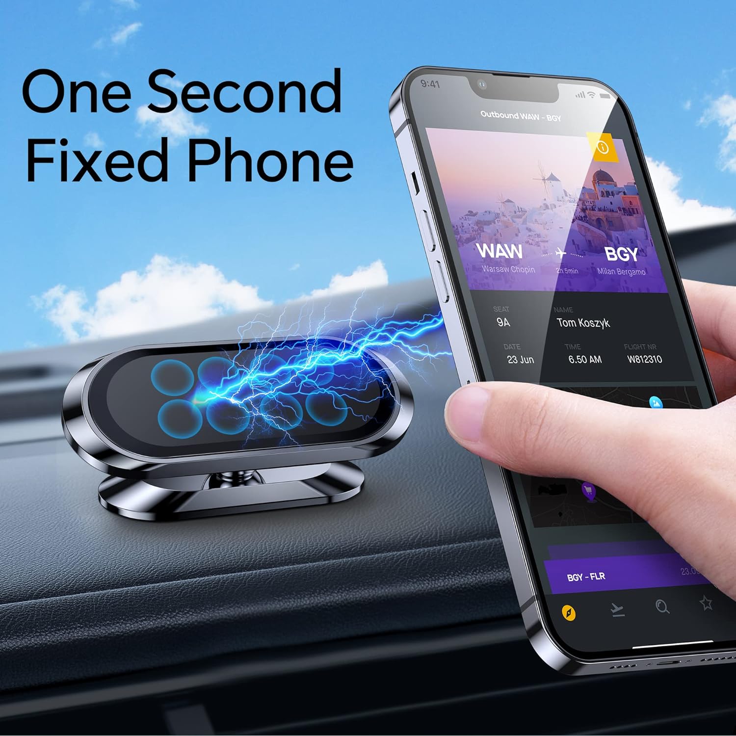 【2-PACK】Magnetic phone holder for car, [ Super Strong Magnet ] [ with 4 Metal Plate ] iPhone car mount for cell phone, [ 360° Rotation ] Universal Dashboard adhesive Magnetic Phone Mount
