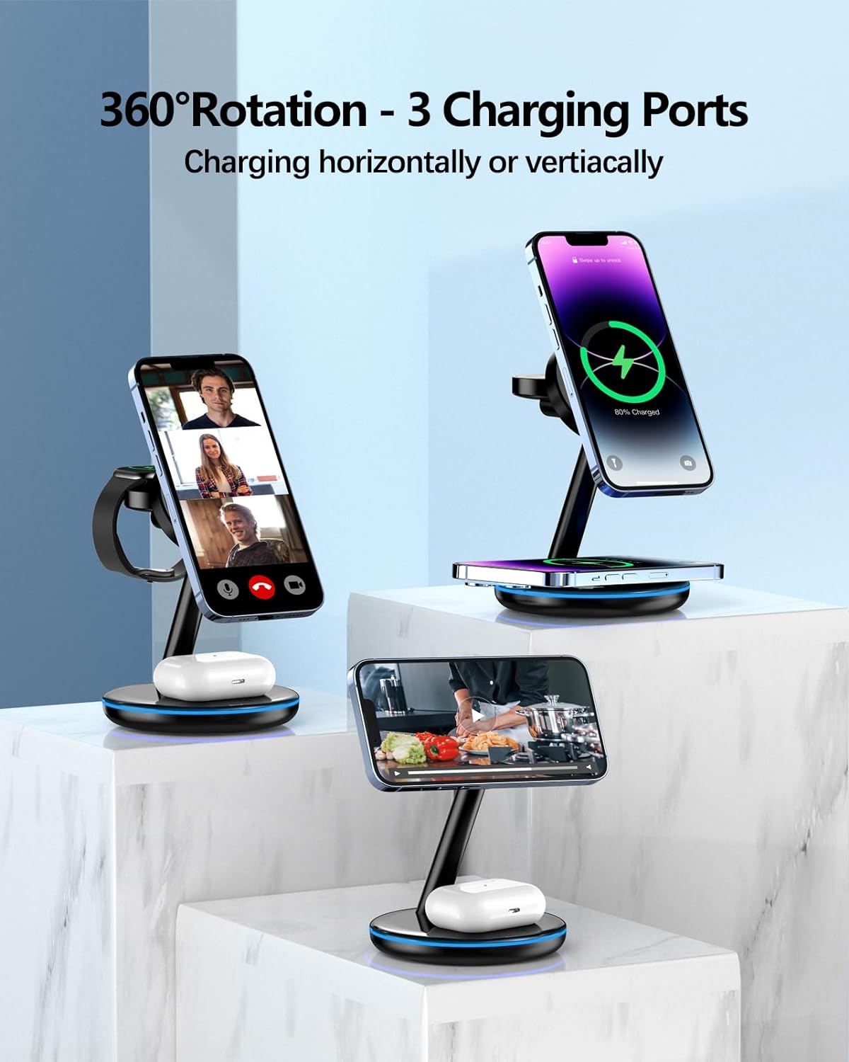 3 in 1 Charging Station for Apple Devices 18W Fast Mag-Safe Charger Stand Magnetic Wireless Charger Station for iPhone 15 14 13 12 Pro/Pro Max/Plus/Mini AirPods 2/3/Pro iWatch Ultra/8/7/SE/6/5/4/3/2