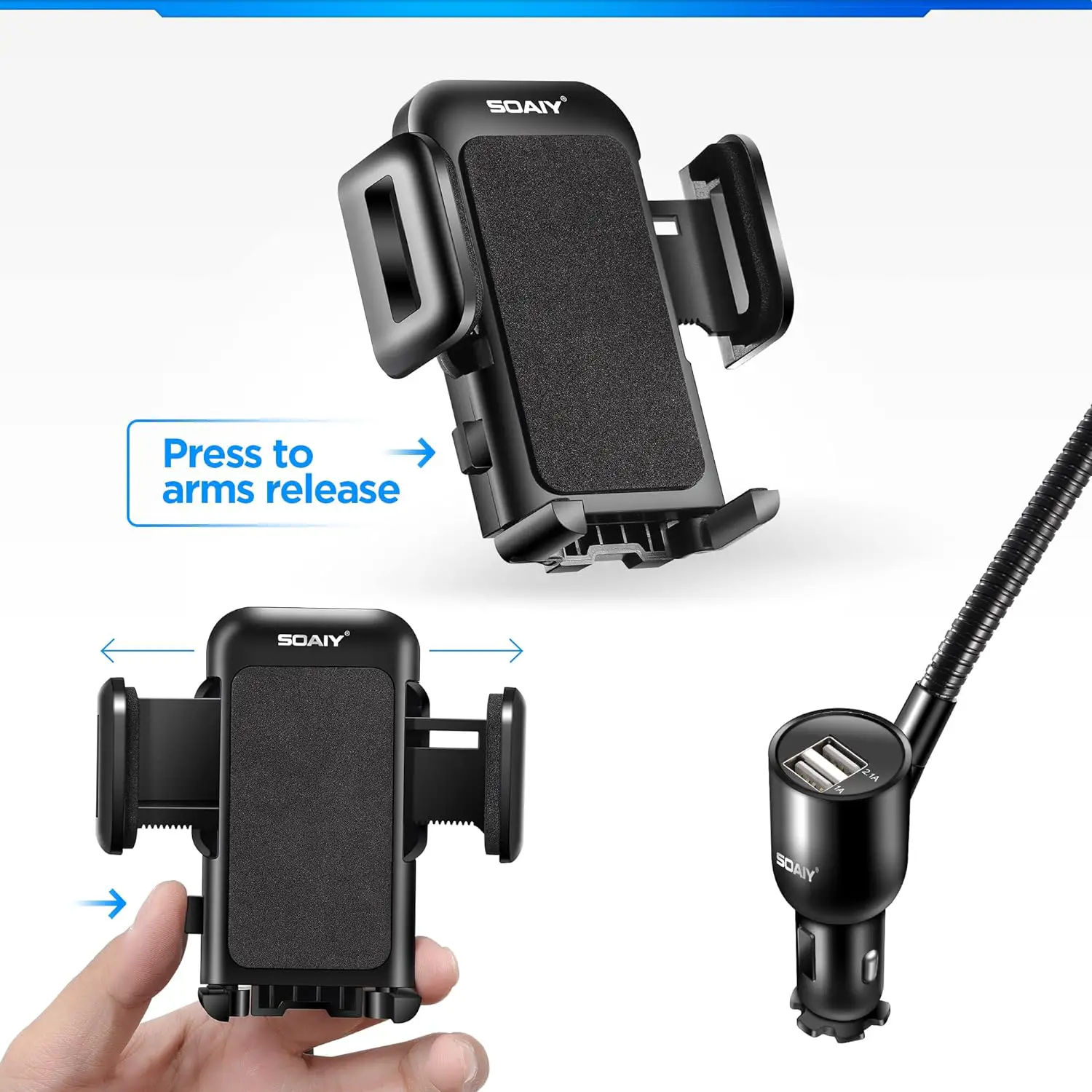 3-In-1 Multifunctional Car Mount + Car Charger + Voltage Detector, SOAIY Car Mount Charger Holder Cradle w/Dual USB 3.1A Charger, Display Voltage Current for iPhone7 6s 6 5s Samsung S7 S6 S5