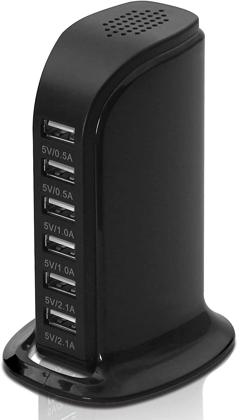 6-Port USB Wall Charger Desktop Charging Station Quick Charge 2.1,Compatible with lphone 13, 12, 11, XS, XR, X, SE, 8, 7, Ipads, Samsung Galaxy, Tablets and Other Electronics(Black)
