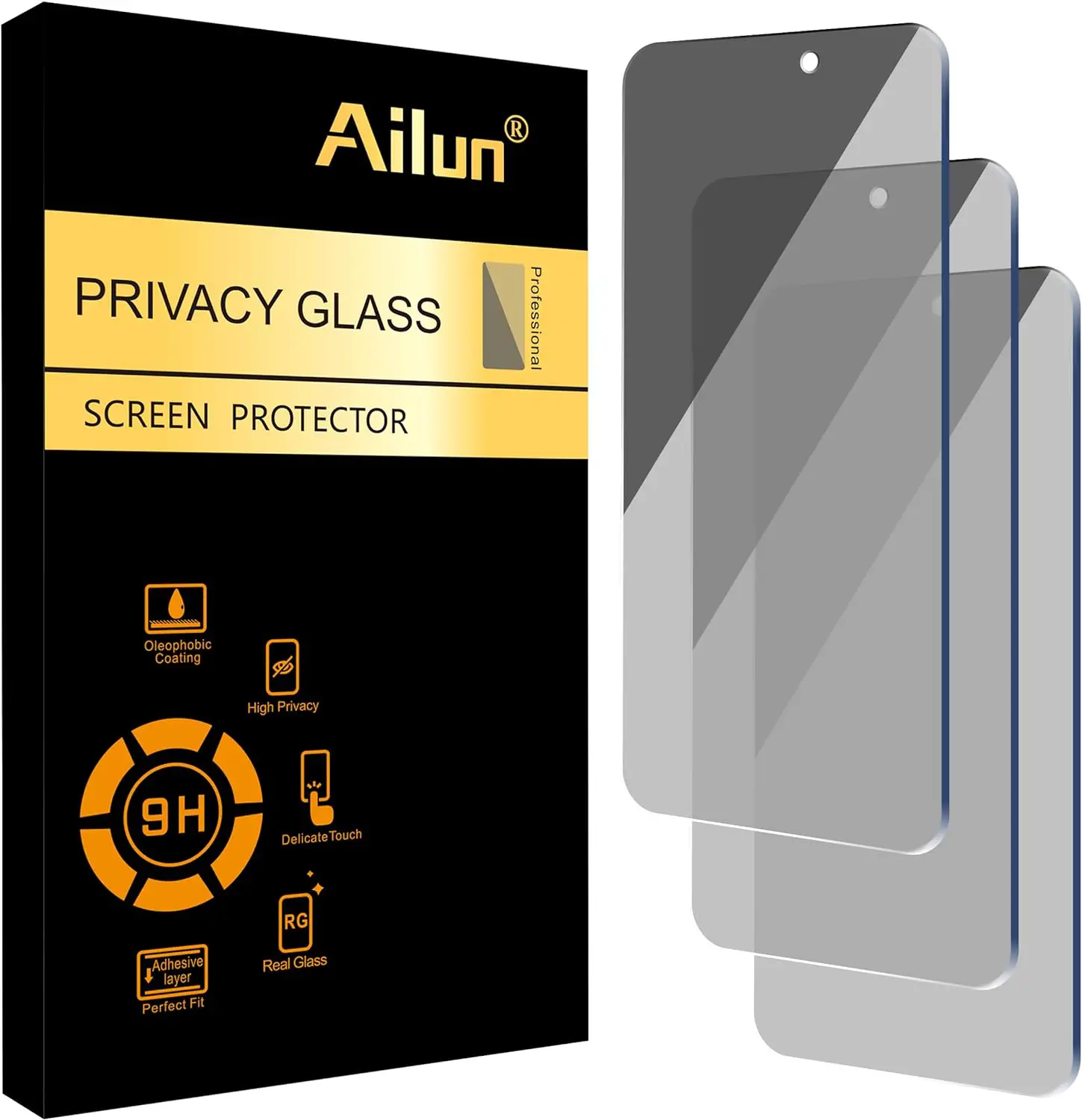 Ailun Privacy Screen Protector for iPhone 15/15 Pro [6.1 Inch] 3 Pack Anti Spy Private Tempered Glass Anti-Scratch Case Friendly [Black] [3 Pack]