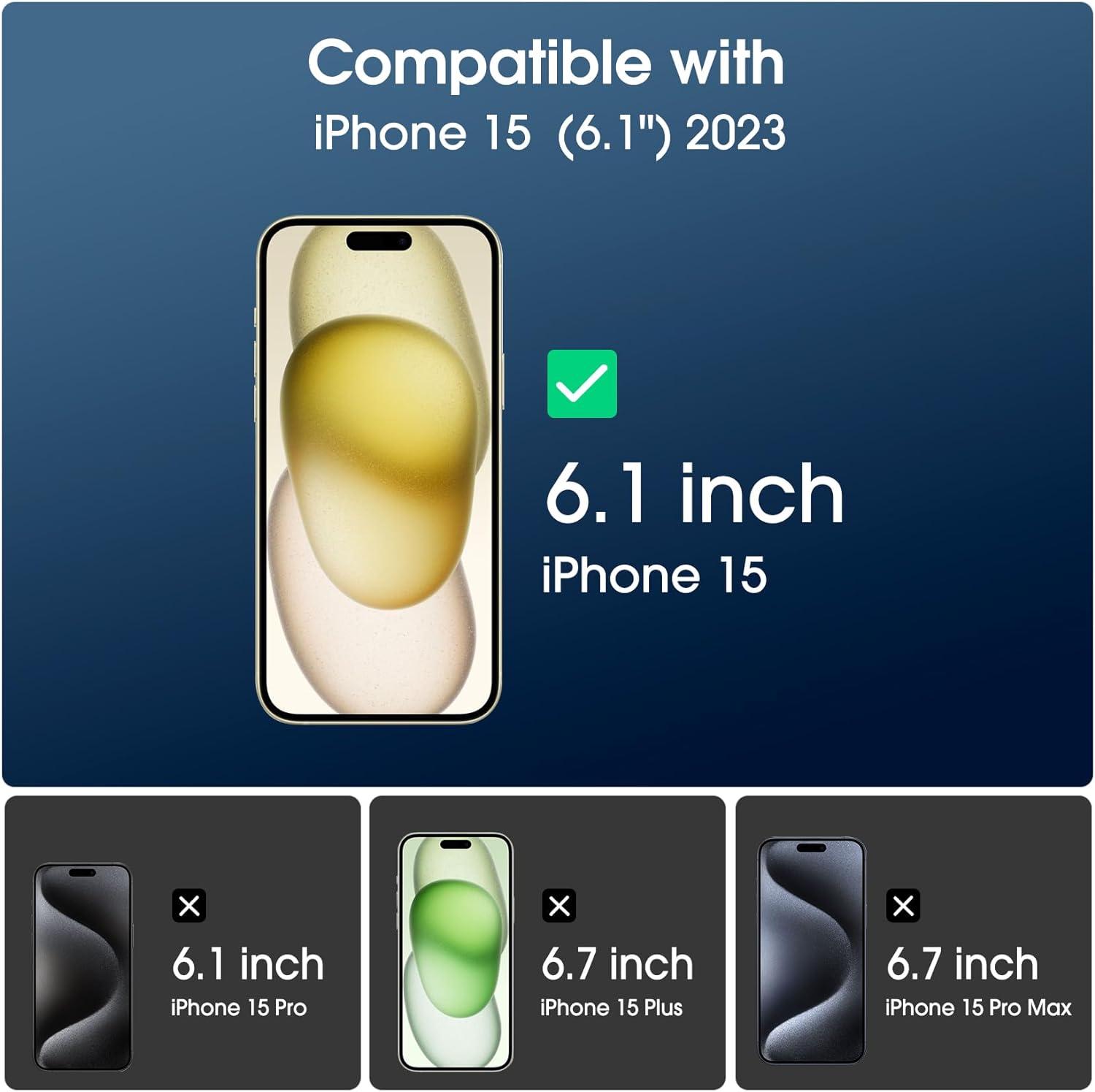 amFilm OneTouch 2+2 Pack Compatible with iPhone 15 Screen Protector 6.1 Tempered Glass with Camera Lens Protector Accessories, Premium Easiest Installation Kit 9H, Case Friendly Anti-Scratch HD
