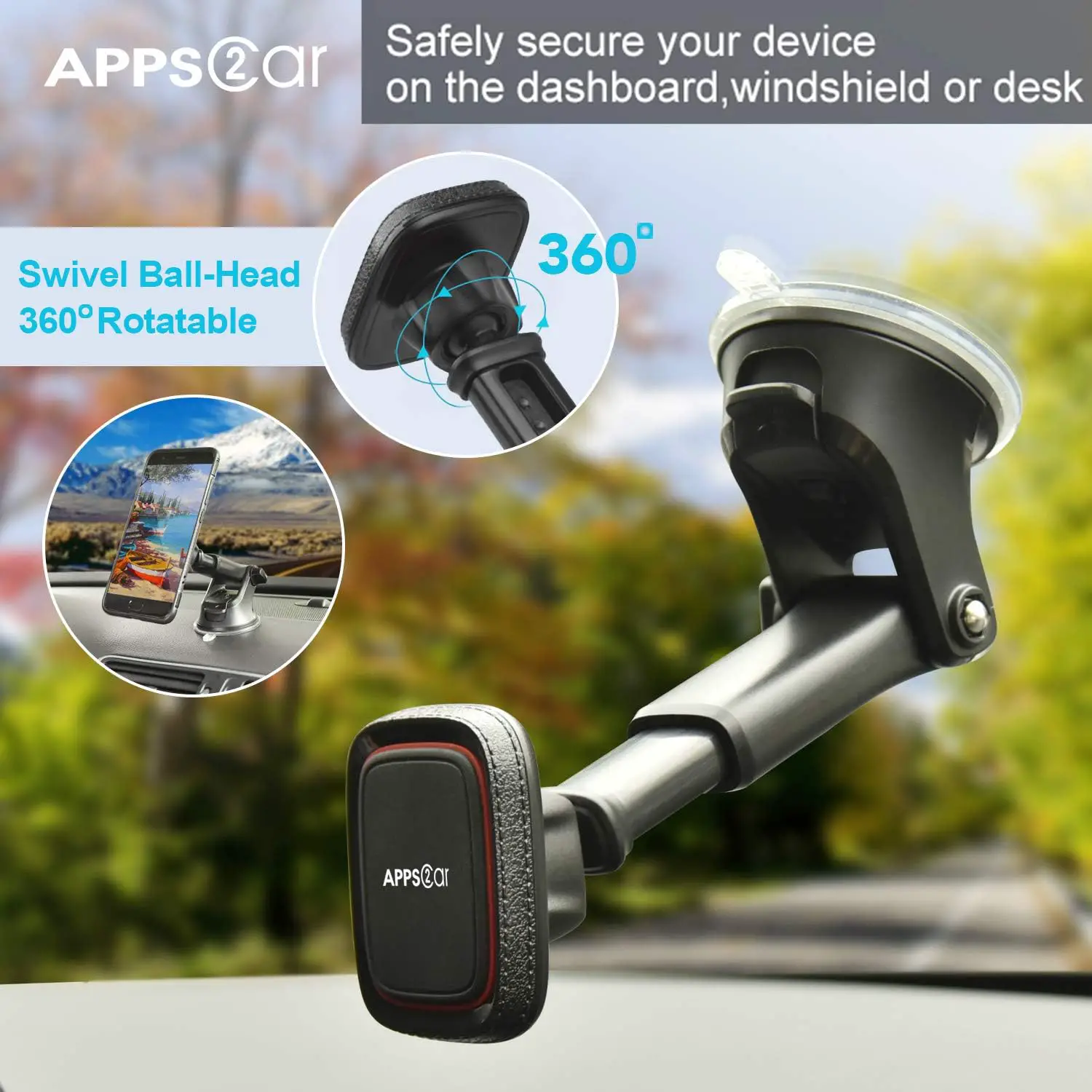 APPS2Car Magnetic Phone Car Mount, Universal Dashboard Windshield Industrial-Strength Suction Cup Car Phone Mount Holder with Adjustable Telescopic Arm,6 Strong Magnets,for All Cell Phones : Cell Phones  Accessories