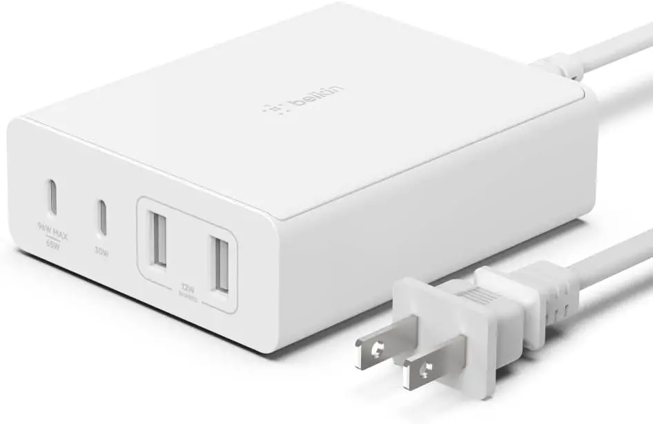 Belkin BoostCharge Pro 108W 4-Port GaN Charger, Multi-Port Desktop Charger Block w/ USB-C PD Fast Charge  USB-A Ports for Apple MacBook, iPhone, iPad, Samsung Galaxy, Google Pixel,  More - White