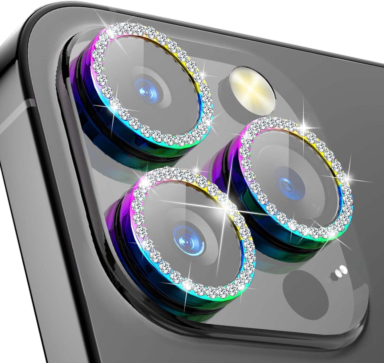 Buluby for iPhone 15 Pro/iPhone 15 Pro Max Camera Lens Protector, Premium HD Tempered Bling Diamond Screen Protector Metal Individual Ring for iPhone 15Pro Max (Multi-Coloured)