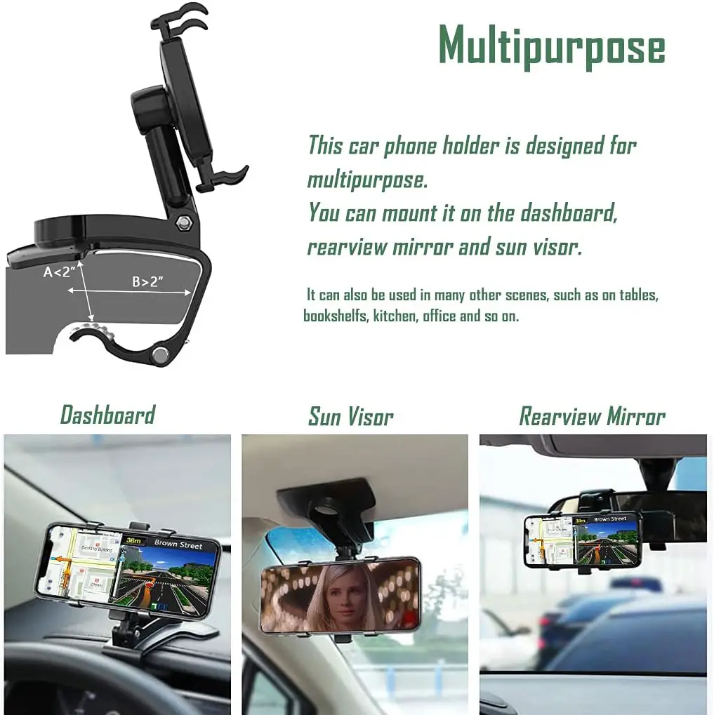 Car Phone Holder Mount for 360 Degrees Rotation,YAOKEEP Dashboard  Rearview Mirror Cell Phone Car Holder for iPhone,Samsung,Moto,Huawei,Nokia,LG,Car Clip Mount Stand for 4 to 7 Smartphone