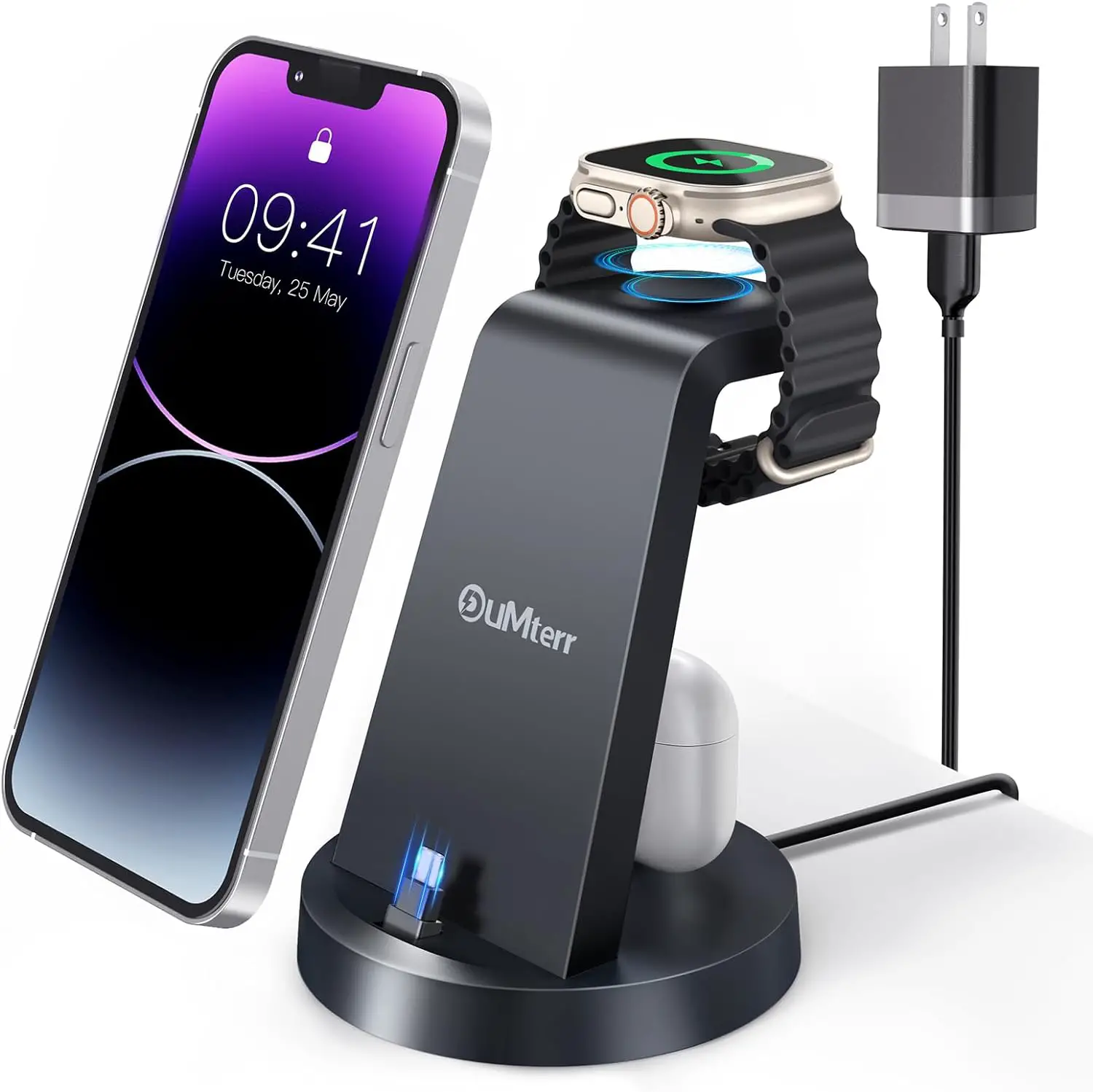 Charging Station for Multiple Devices,3 in 1 Fast Charging Station Dock for iPhone Series 14 Pro Max/13/12/11/X/8 Plus,for Airpods,DUMTERR Desk Wireless Charger for Apple Watch 8/Ultra/7/6/SE/5/4/3/2