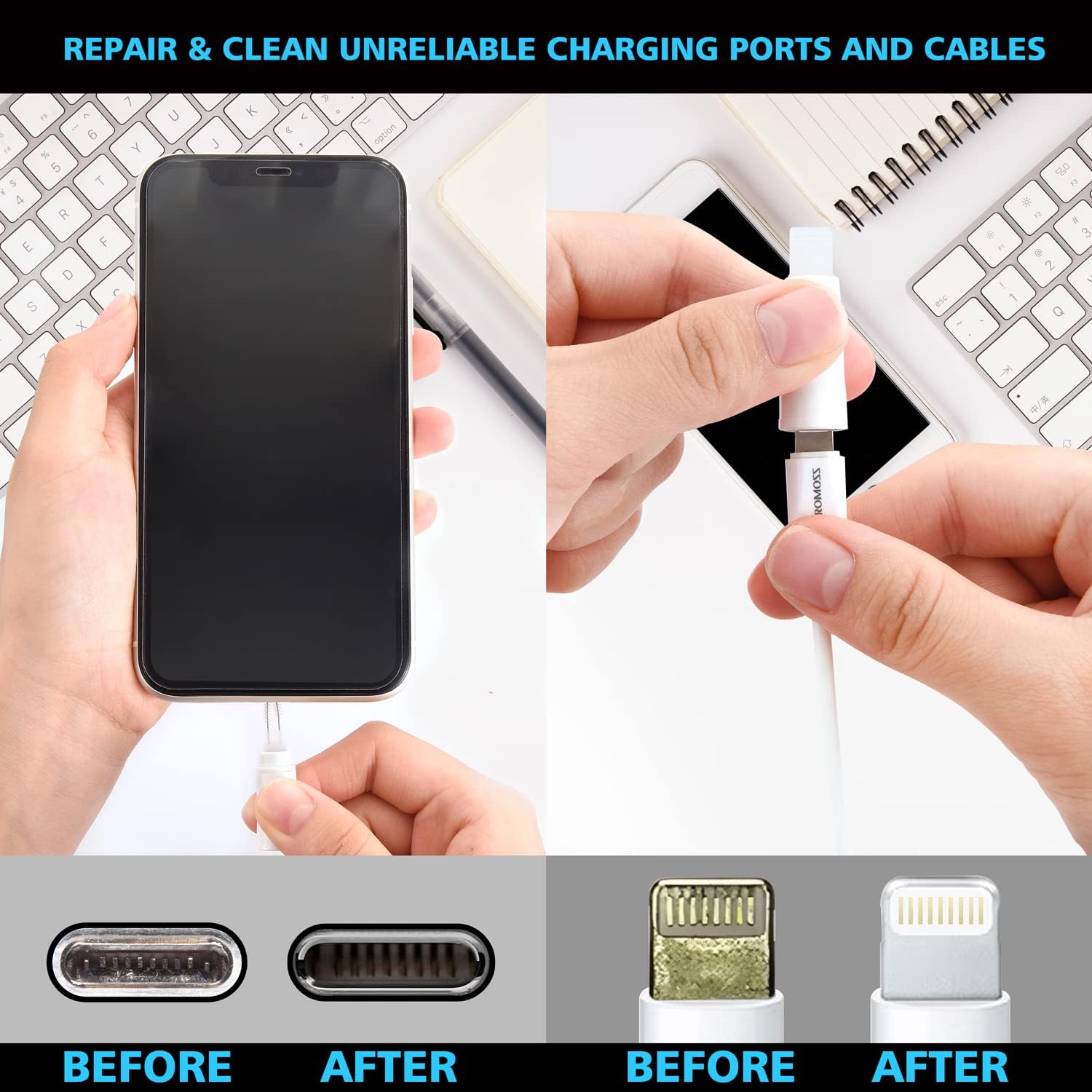 Cleaning Kit for iPhone, Multi-Tool AirPod Cleaner Kit, Cell Phone Cleaning Repair  Recovery iPhone and iPad (Type C) Charging Port, Lightning Cables, and Connectors, Easy to Store and Carry Design