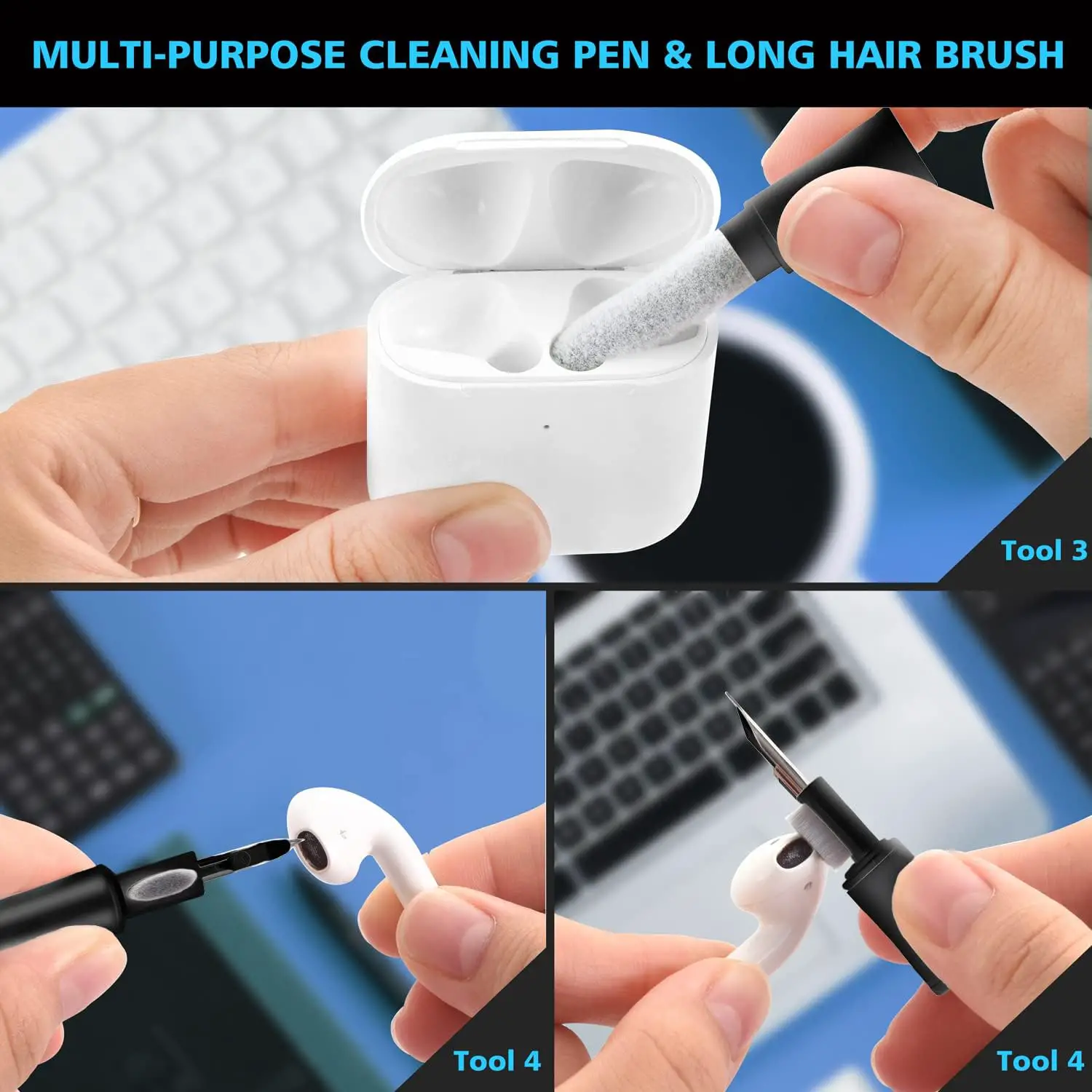 Cleaning Kit for iPhone, Multi-Tool AirPod Cleaner Kit, Cell Phone Cleaning Repair  Recovery iPhone and iPad (Type C) Charging Port, Lightning Cables, and Connectors, Easy to Store and Carry Design