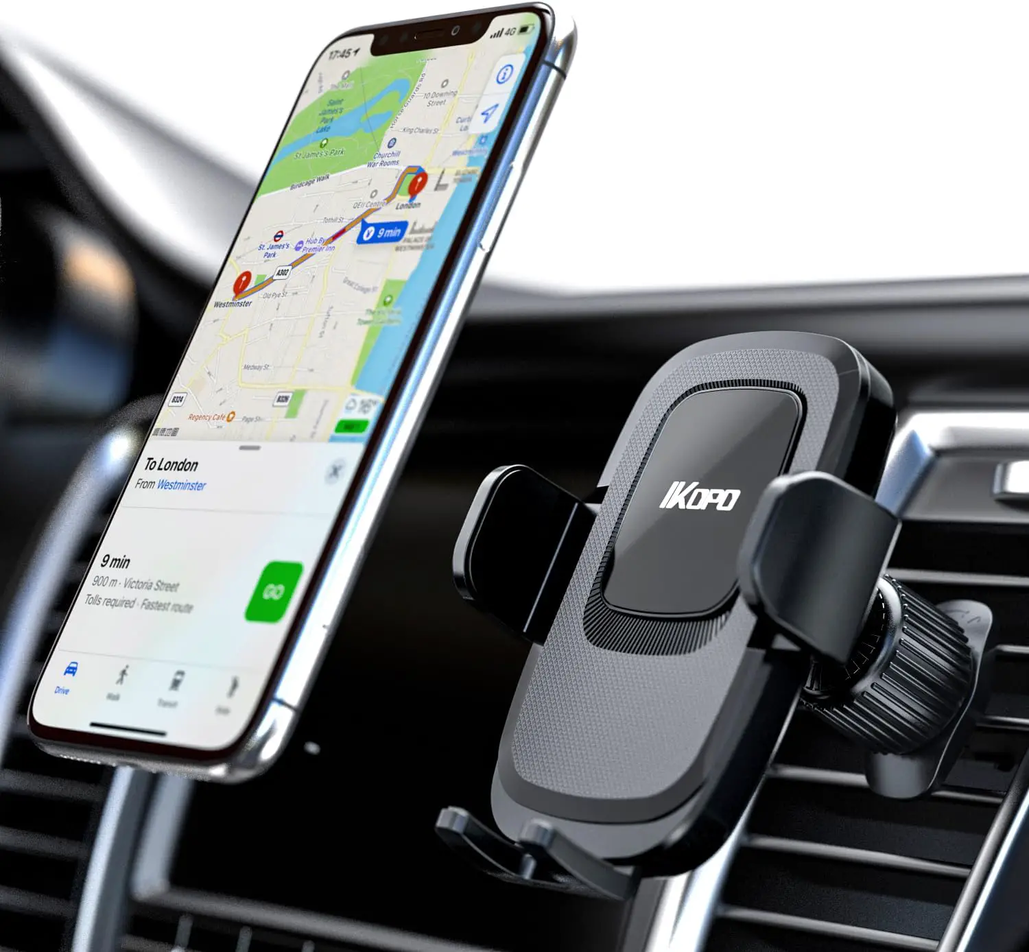 IKOPO Car Vent Phone Holder Mount - Universal Air Vent Holder Clip Sturdiest Shockproof Mobile Cell Phone Mount Handsfree Stand Cradle for iPhone, Samsung, LG and More