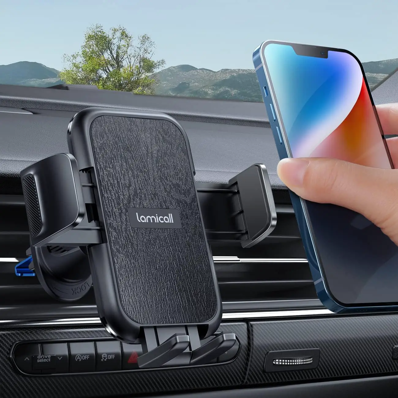 Lamicall 2023 Wider Clamp  Metal Hook Car Phone Holder Vent [Thick Cases Friendly] Phone Holder Car Mount Automobile Hands Free Cradle Air Vent for iPhone 15 14 13 Pro Max Smartphone