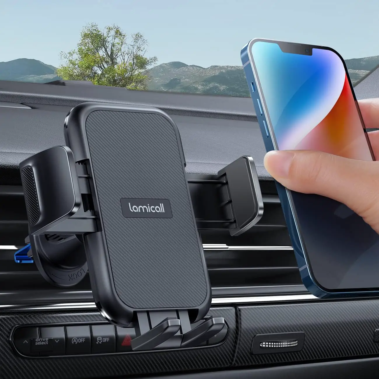 Lamicall 2023 Wider Clamp  Metal Hook Car Phone Holder Vent [Thick Cases Friendly] Phone Holder Car Mount Automobile Hands Free Cradle Air Vent for iPhone 15 14 13 Pro Max Smartphone