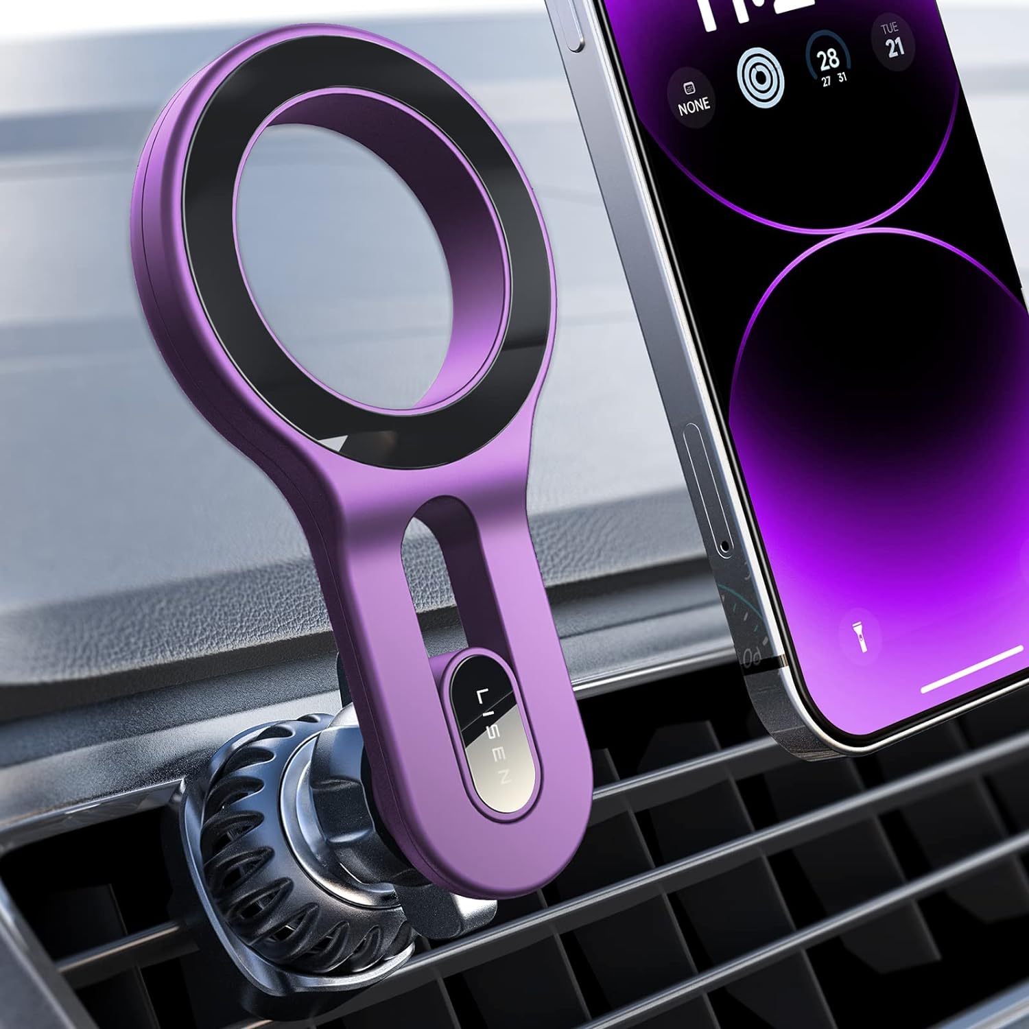 LISEN for MagSafe Car Mount, Purple Car Accessories Car Phone Holders for iPhone, [Easily Install] Hands Free Magnetic Phone Holder for Car, Fit for iPhone 15 14 13 12 Pro Plus Max Mini MagSafe Case