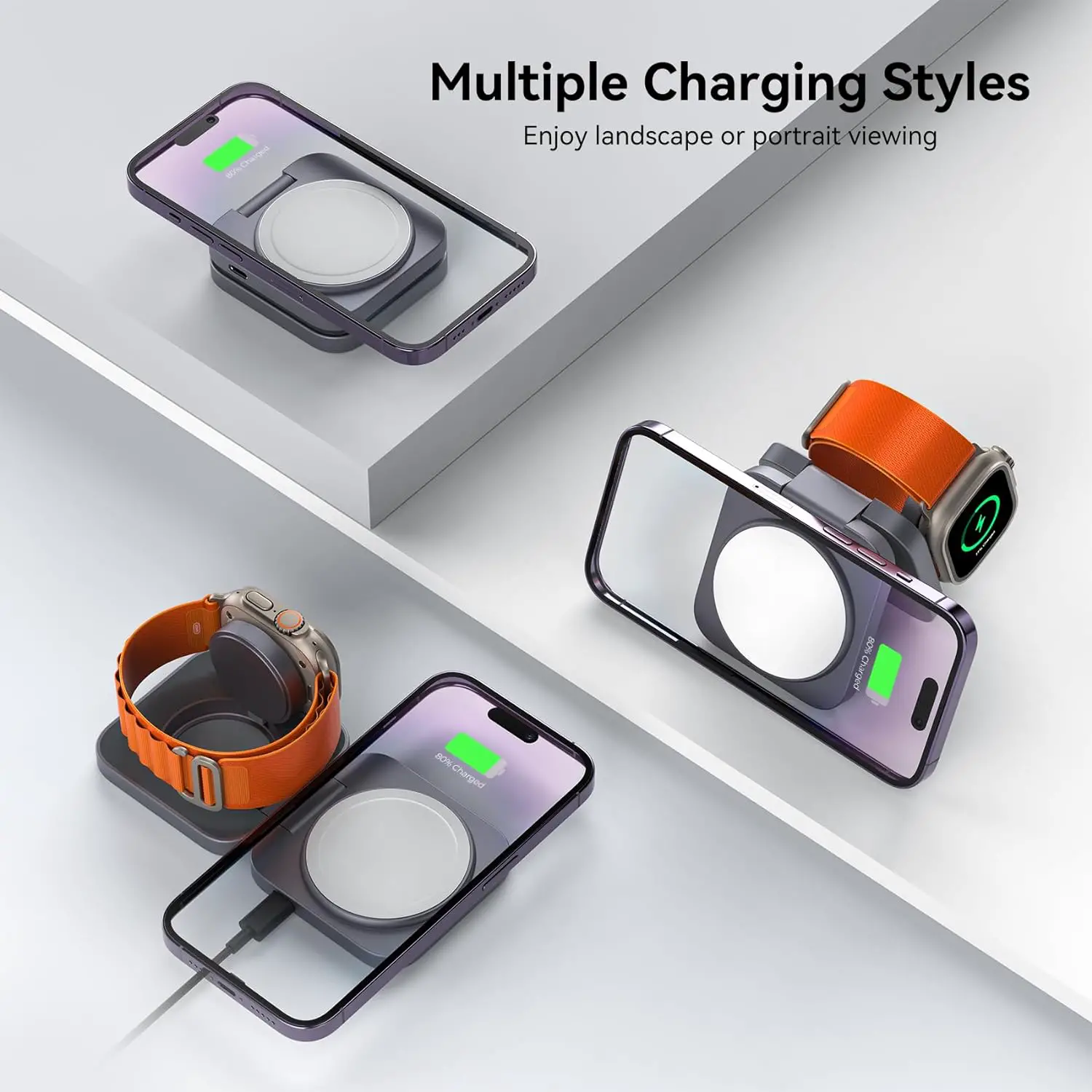 LULULOOK Wireless Charger for Apple, Ultra-Nano 2 in 1 Portable Charging Station Fast Charging Pad, Magnetic Watch and Phone Charger for iPhone, AirPods and iWatch(5W Fast Charging 7/8/ultra).