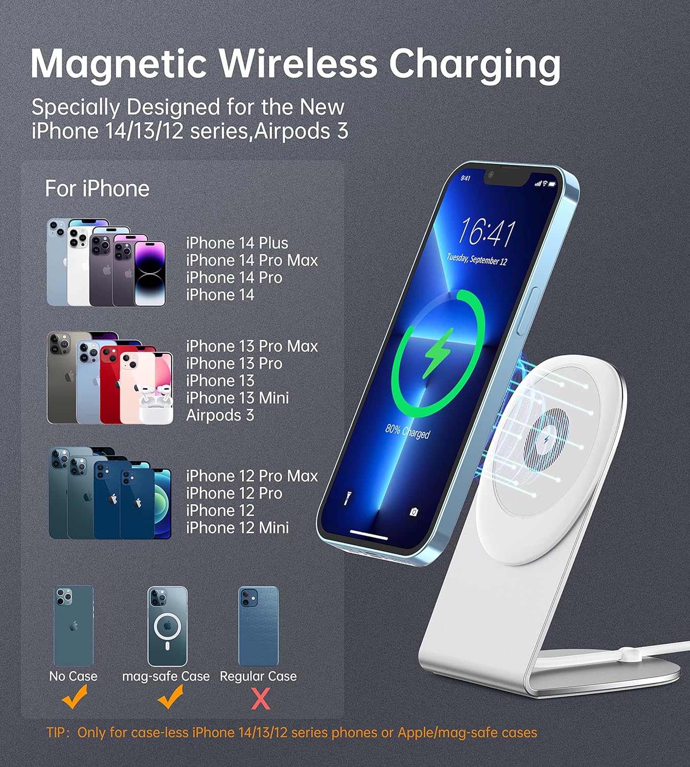 Magnetic Wireless Charger for Apple Series, Mag-Safe Charger Stand 15W Fast Wireless Charging Stand/Pad for iPhone 15 14 13 12 Pro Max Mini, Airpods(with 20W USB-C PD Adapter) Mag Chargers