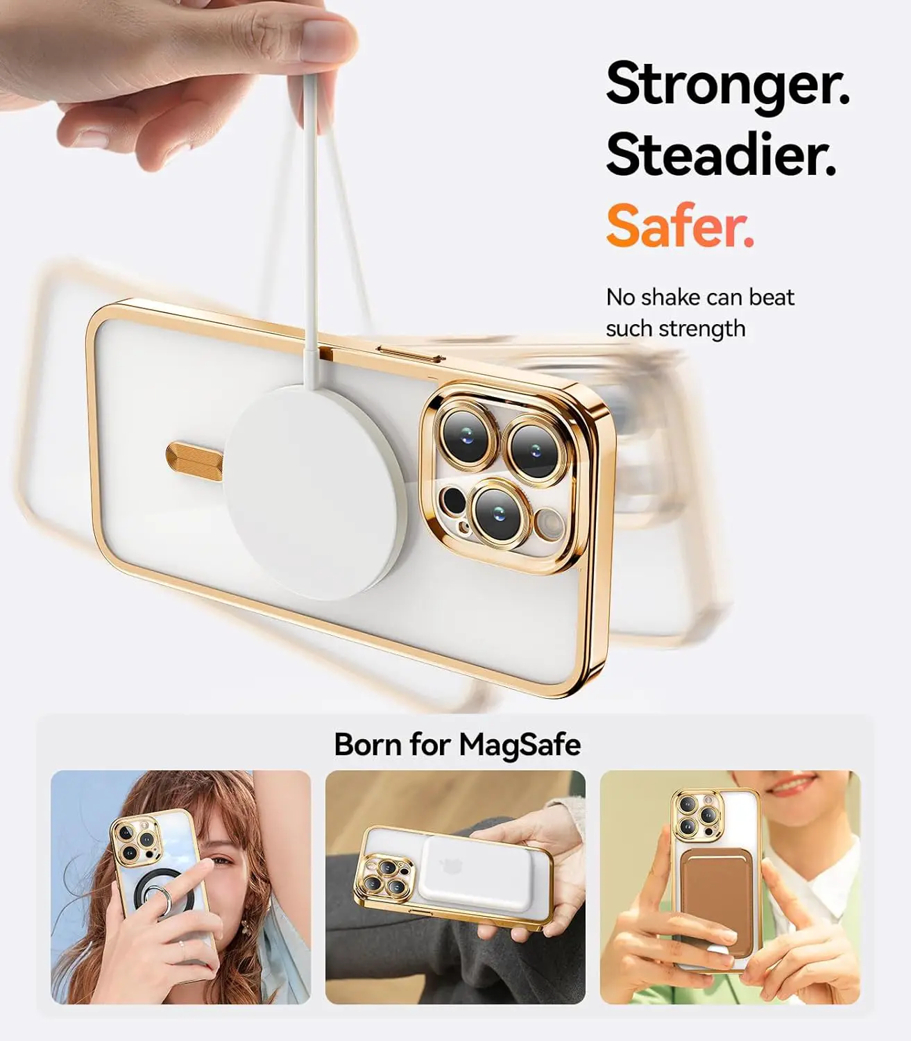 Meifigno Candy Mag Series Case Designed for iPhone 15 Pro, [Compatible with MagSafe] [Glitter Card  Wrist Strap] Full Camera Lens Protection Designed for iPhone 15 Pro Case Women Girls, Bronze Gold