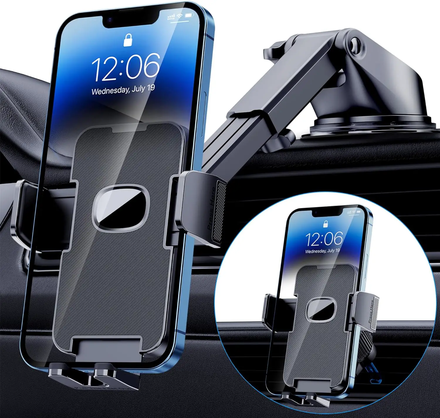Phone Holder Car Mount for iPhone [Powerful Suction]Phone Mount for Car Dashboard Windshield Air Vent Universal Accessories [Thick Cases Friendly]Automobile Cell Phone Holder Fit for iPhone Smartphone