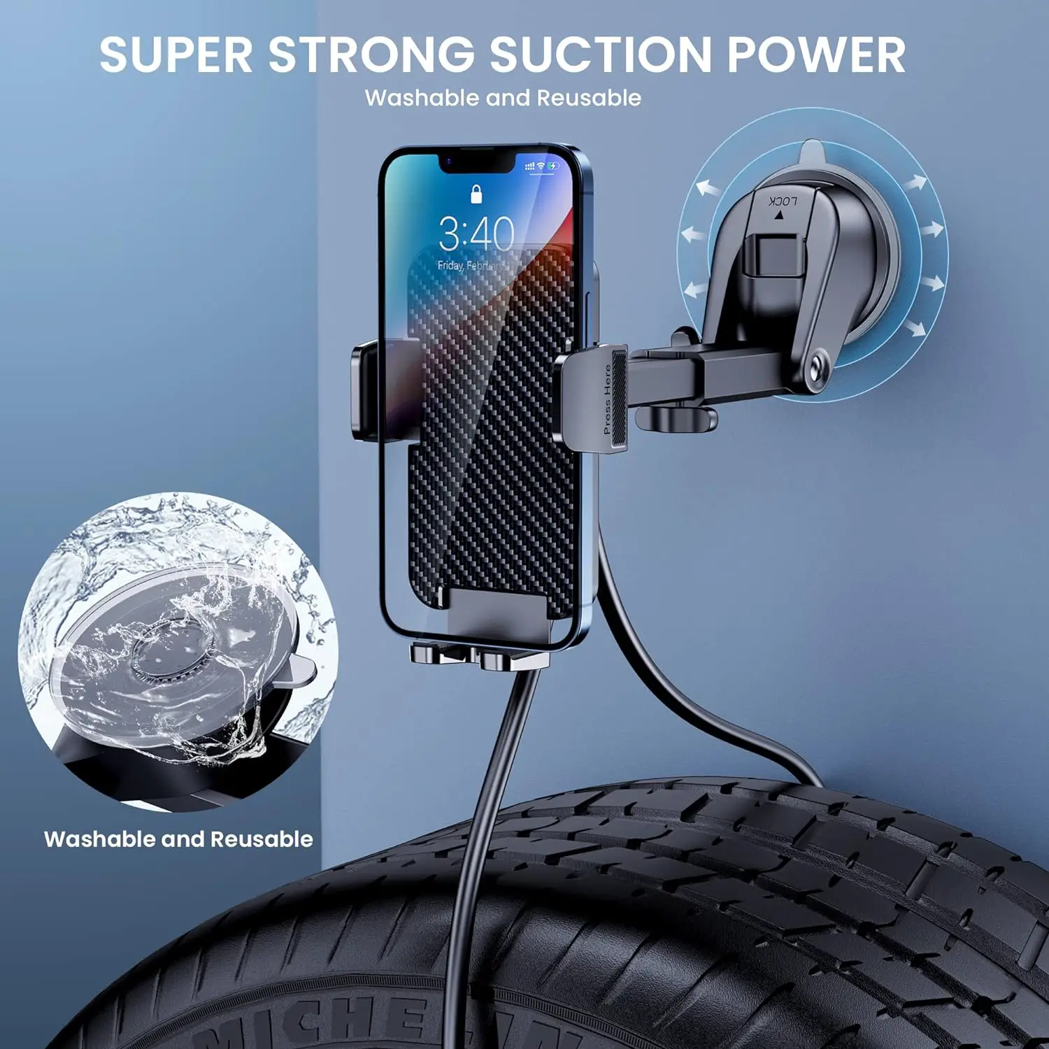 Phone Mount for Car, Phone Holder Mount [Military-Grade Suction] Cell Phone Holder, Universal Phone Stand for Car Dashboard Windshield, Automobile Cradles Fit iPhone Android Smartphone