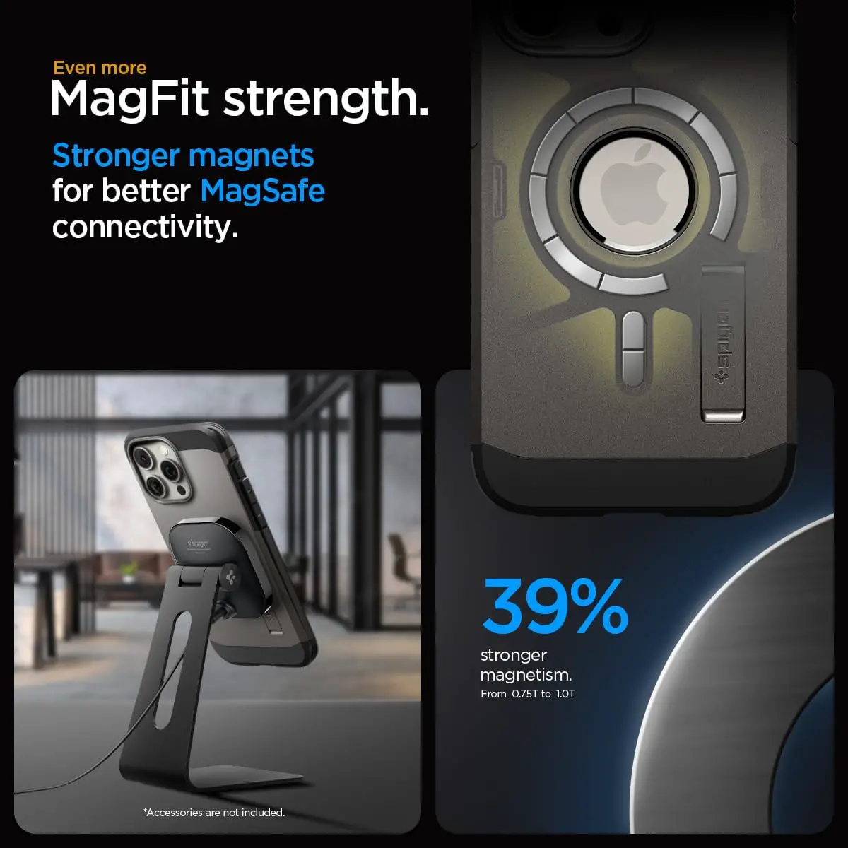 Spigen Magnetic Tough Armor MagFit Designed for iPhone 15 Pro Max Case, [Military-Grade Protection] [Kickstand] Compatible with MagSafe (2023) - Black