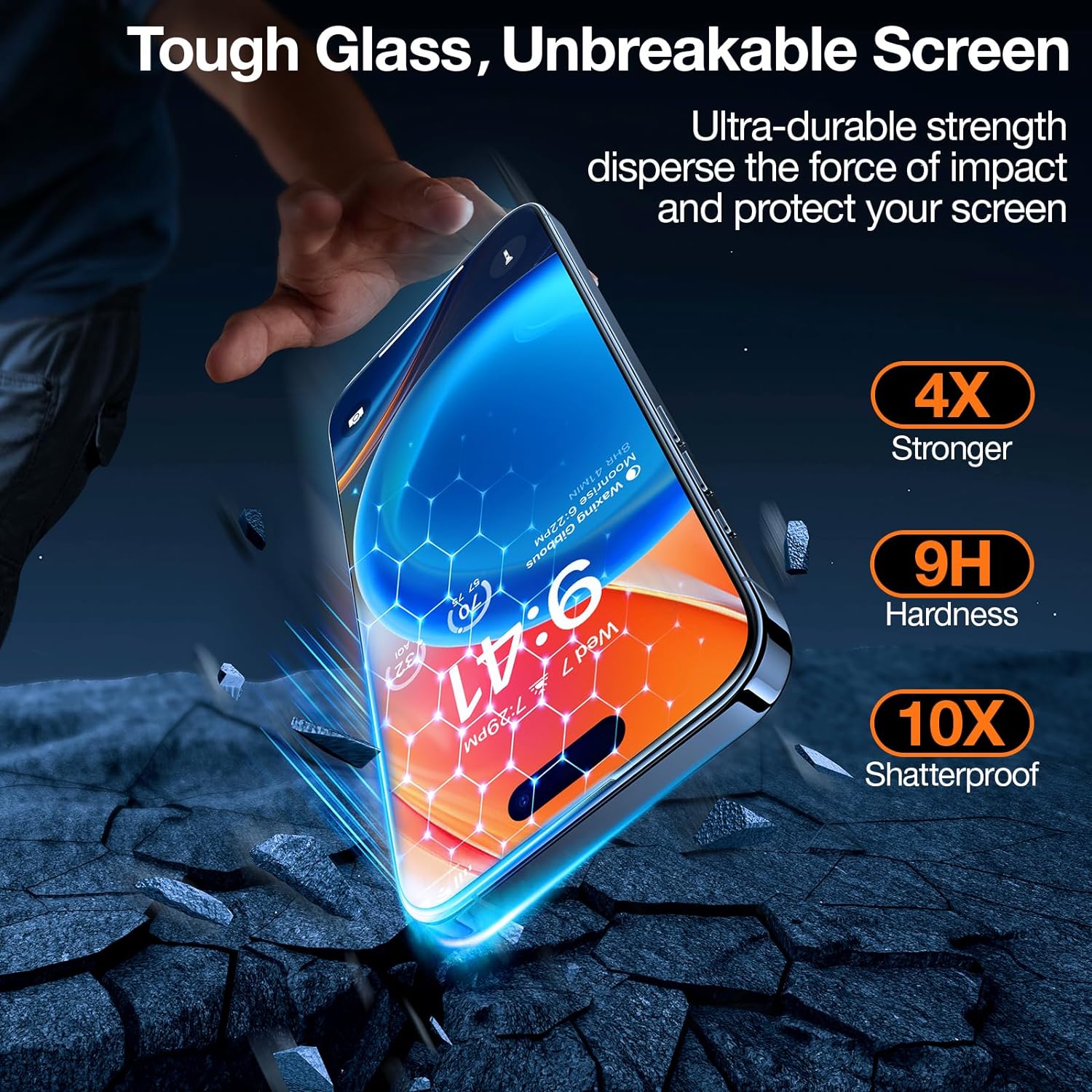 TORRAS Diamond Shield for iPhone 15 Pro Screen Protector [Military-Grade Protection] 9H+ Unbreakable Shatterproof Tempered Glass Full Coverage InstaFit Bubble-Free, 2-Pack