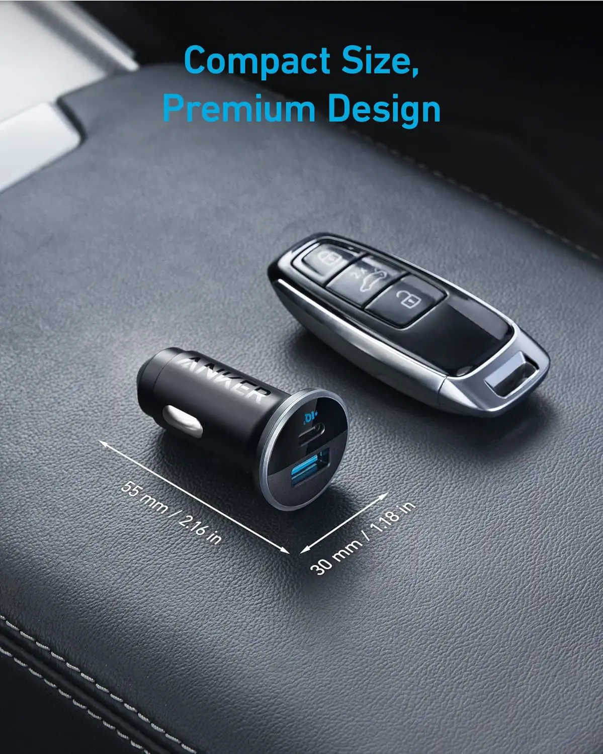 USB C Car Charger Adapter, Anker 52.5W Cigarette Lighter USB Charger, 323 Anker Car Charger with 30W PowerIQ 3.0 Fast Charging Cable for iPhone 15/15 Pro Max, 14/13/12 Series, Galaxy S23/22, Pixel
