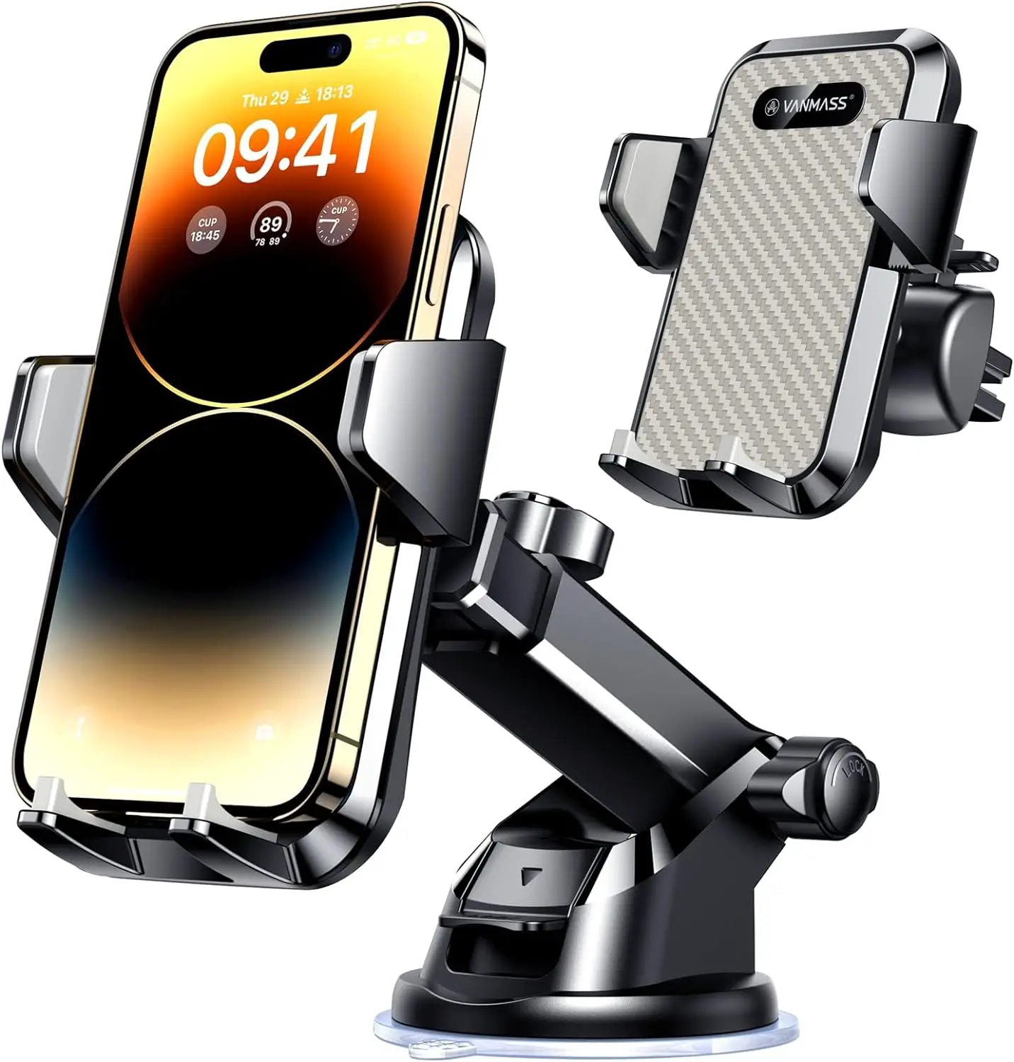 VANMASS Universal Car Phone Mount,【Patent  Safety Certs】 Upgraded Handsfree Stand, Phone Holder for Car Dashboard Windshield Vent, Compatible iPhone 14 13 12 Samsung Android  Pickup Truck