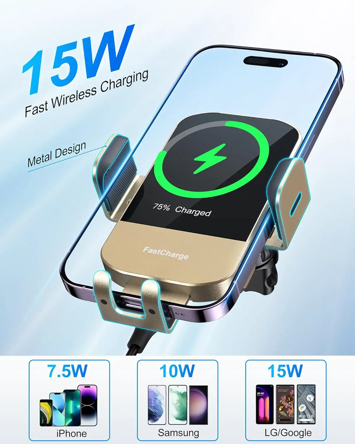 Wireless Car Charger, CHGeek 15W Fast Charging Auto Clamping Car Charger Phone Mount Phone Holder fit for iPhone 15 14 13 12 11 Pro Max Xs, Samsung Galaxy S23 Ultra S22 S21 S20, S10+ S9+ Note 9, etc 