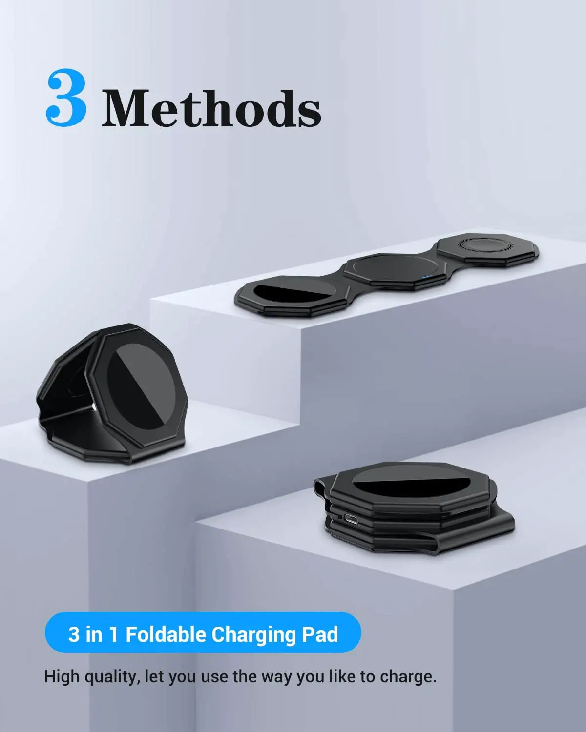 Wireless Charger 3 in 1, Magnetic Foldable Wireless Charging Station for iPhone 14/13/12/11 Pro Max/X/Xs Max/8/8 Plus, AirPods 3/2/pro, iWatch Series 7/6/5/SE/4/3/2 (Adapter Included)