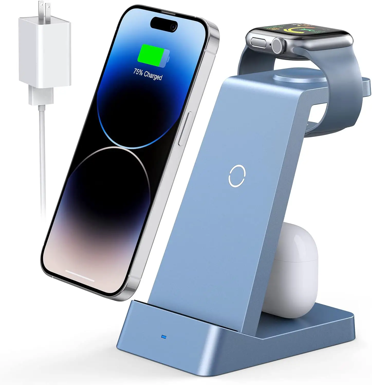 Wireless Charging Station, 18W Fast Wireless Charger Compatible with iPhone 14/13/12/11/Pro/SE/XS/XR/X/8 Plus/8, 3 in 1 Wireless Charging Dock Stand for Apple Watch Series  Airpods (with Adapter)