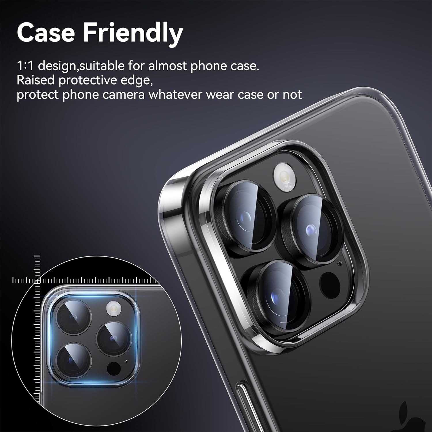 WSKEN for iPhone 15 Pro/iPhone 15 Pro Max Camera Lens Protector,[Keep Original Shooting] Shatterproof 9H Tempered Glass Camera Screen Protector Metal Ring Cover Film Accessories,Black