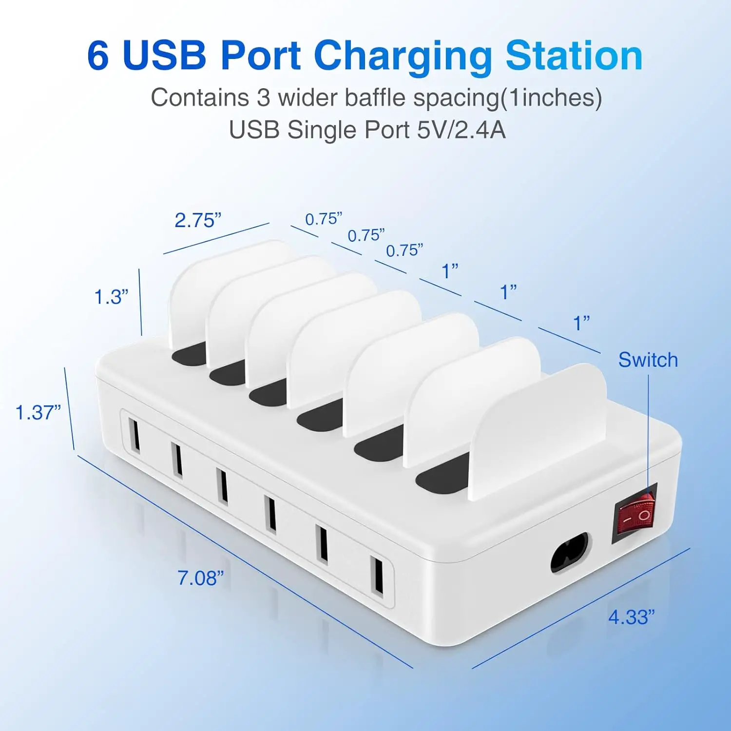 ZXSWONLY Charging Station for Multiple Devices, 50W 6 Ports USB Charging Station Organizer with 6 Cables Compatible with Cellphone, Tablet, Kindle, and Other Electronic (White)