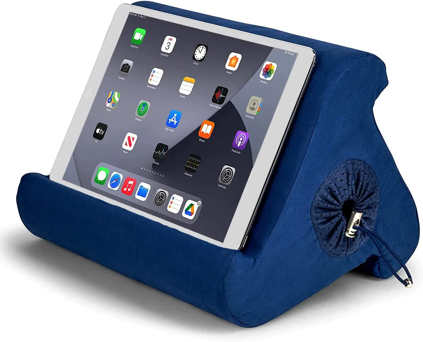 Flippy Tablet Pillow Stand and iPad Holder for Lap, Desk and Bed, Multi-Angle with Storage, Compatible with Kindle, Fire, iPad Pro 12.9, 10.9, 10.2, Air and Mini, Samsung Galaxy (True Blue)