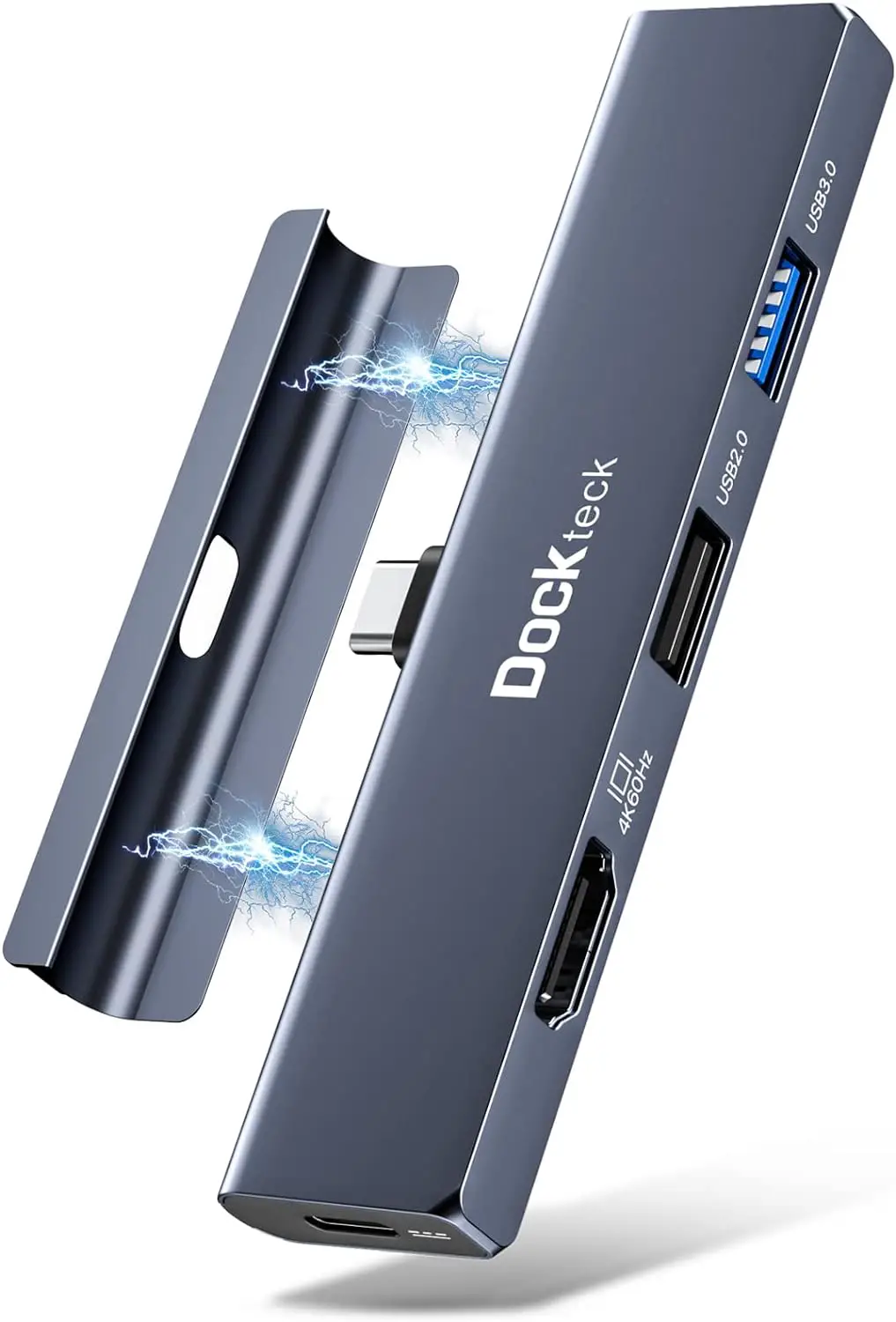 iPad Pro USB C Hub Multiport Adapter - Dockteck USBC Hub 5 in 1 with 100W PD, 4K 60Hz HDMI, Audio, USB 3.0, USB C Dock with Magnetic Grip for iPad Pro 12.9 2021 2020 2018, iPad Air, iPad Mini 6