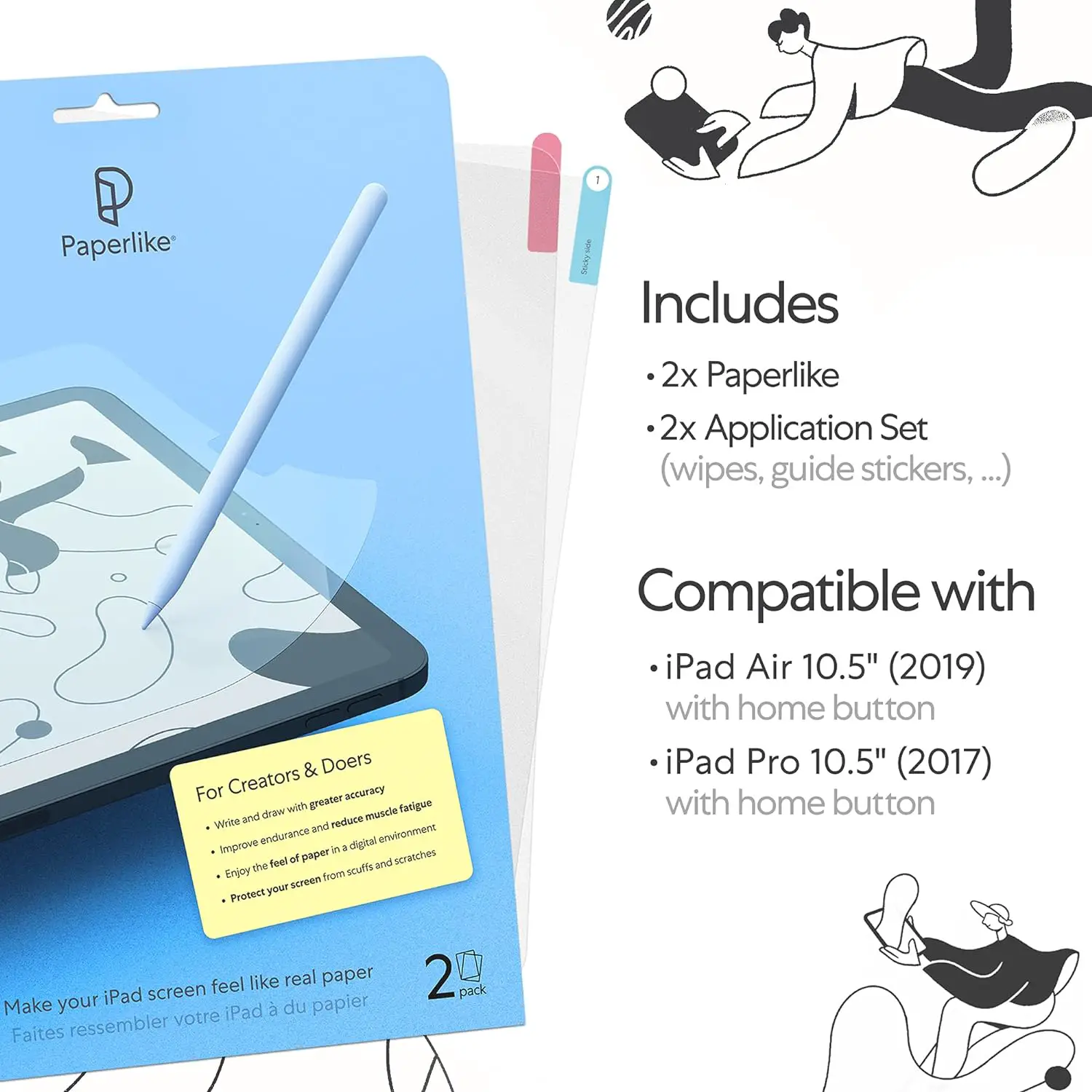 Paperlike 2.1 (2 Pieces) for iPad Pro 11 (2020/21/22)  iPad Air 10.9 (2020/22) - Transparent Screen Protector for Notetaking and Drawing like on Paper
