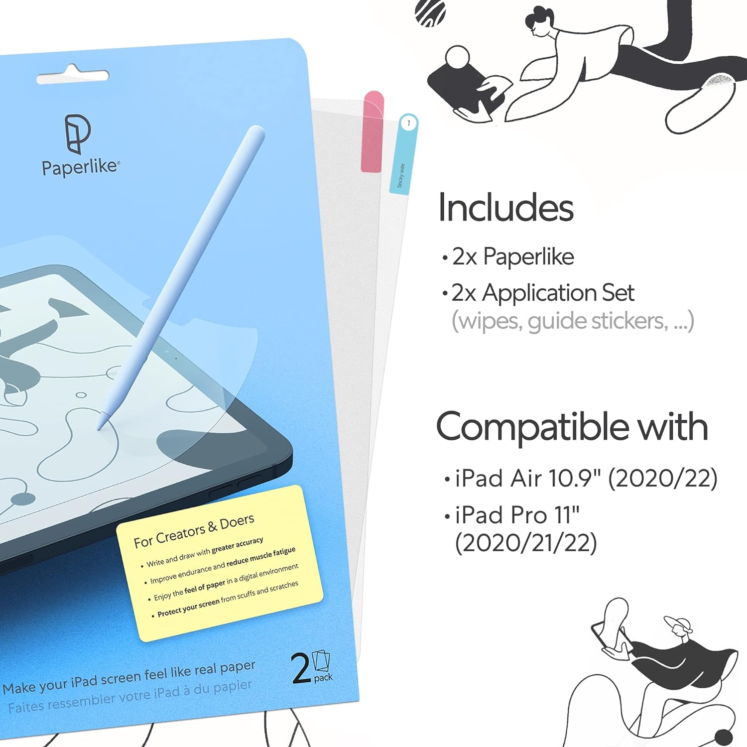 Paperlike 2.1 (2 Pieces) for iPad Pro 11 (2020/21/22)  iPad Air 10.9 (2020/22) - Transparent Screen Protector for Notetaking and Drawing like on Paper