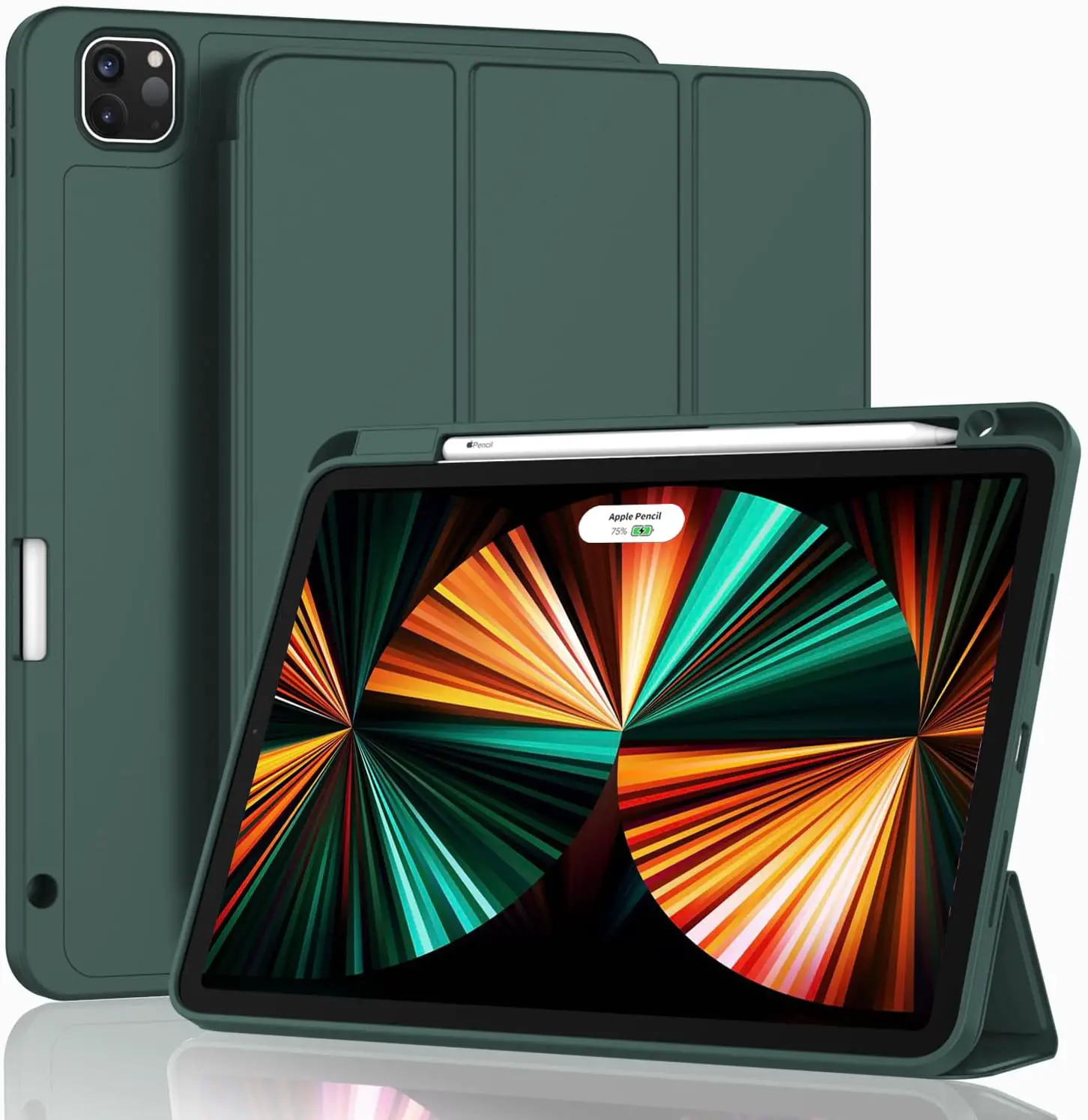 ZryXal New iPad Pro 12.9 Inch Case 2022/2021/2020(6th/5th/4th Gen) with Pencil Holder,Smart Case [Support Touch ID and Auto Wake/Sleep] with Auto 2nd Gen Pencil Charging (Midnight Green)