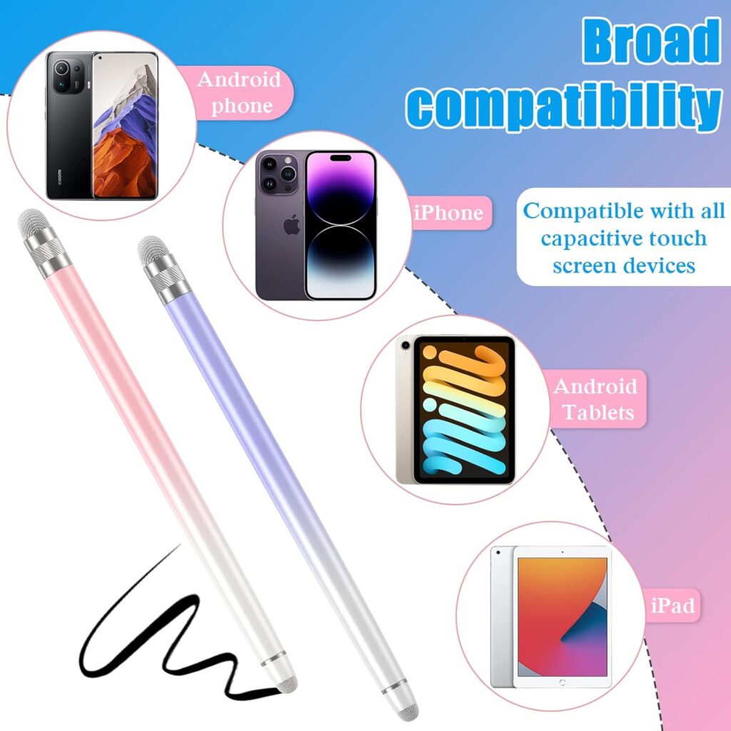 2PCS Stylus Pens for Touch Screens, Pen iPhone/iPad/Tablet Android/Microsoft Surface, Compatible with All Screens(White Pink/White Purple) : Cell Phones  Accessories